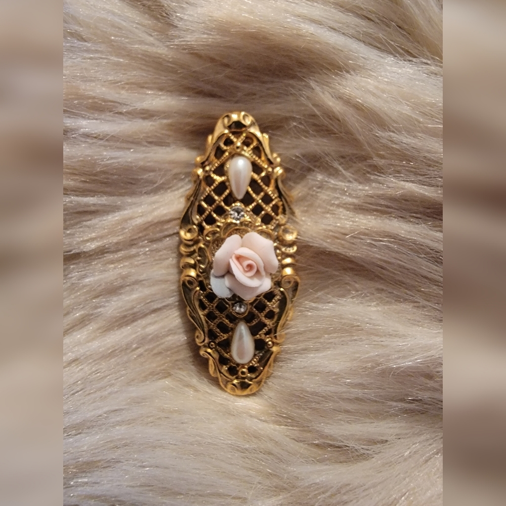 Vintage Porcelain Rose Brooch